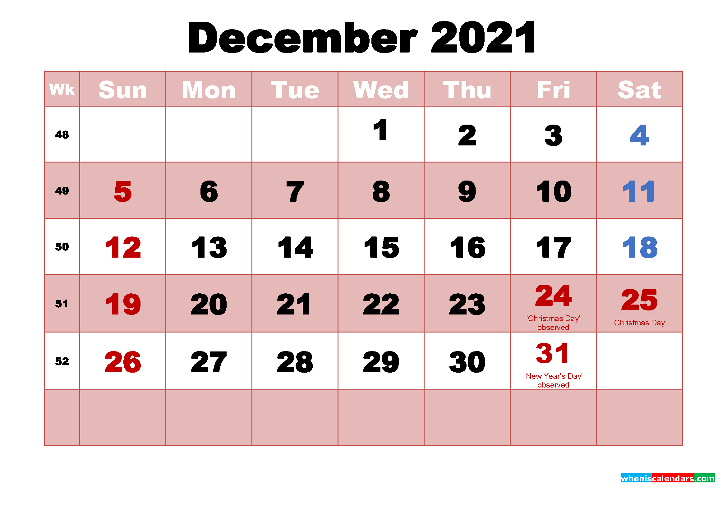 December 2021 Holidays In Us
