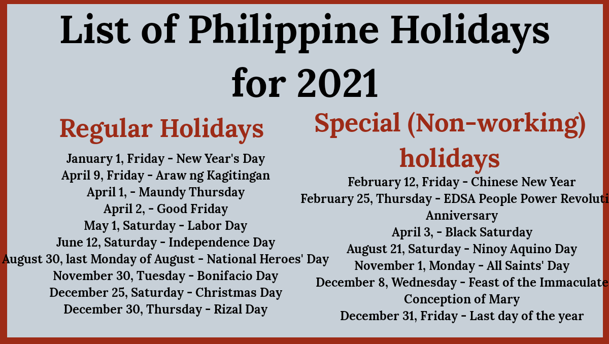 Hello Philippine Holidays 2021