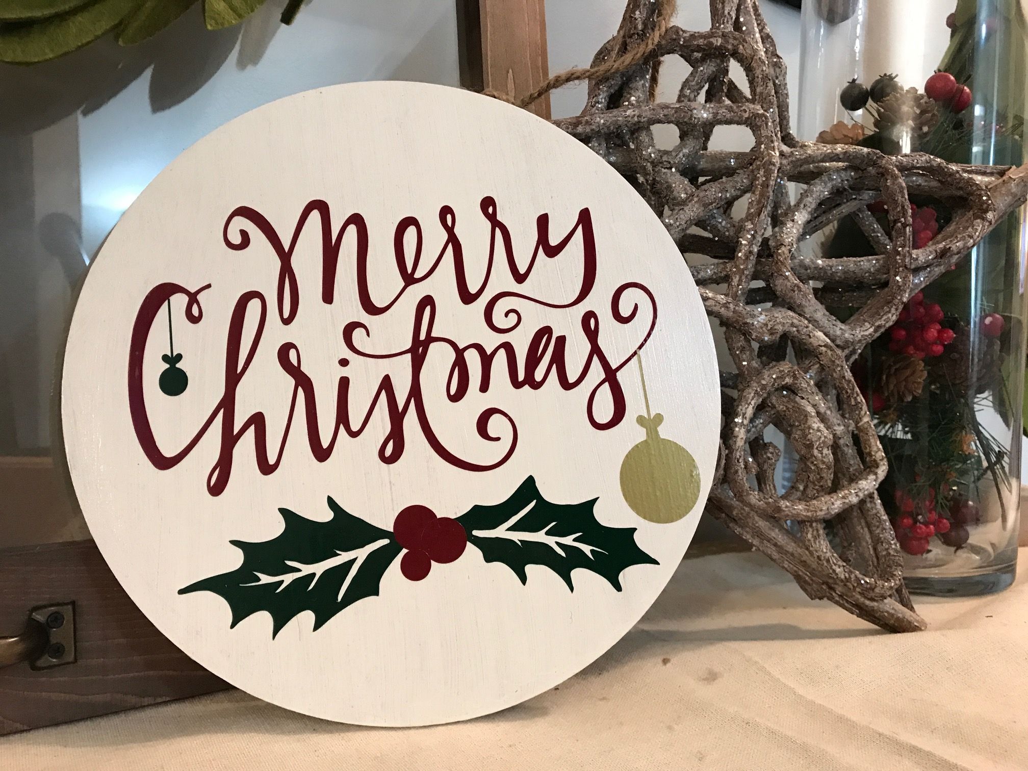 Merry Christmas Round Sign | Etsy