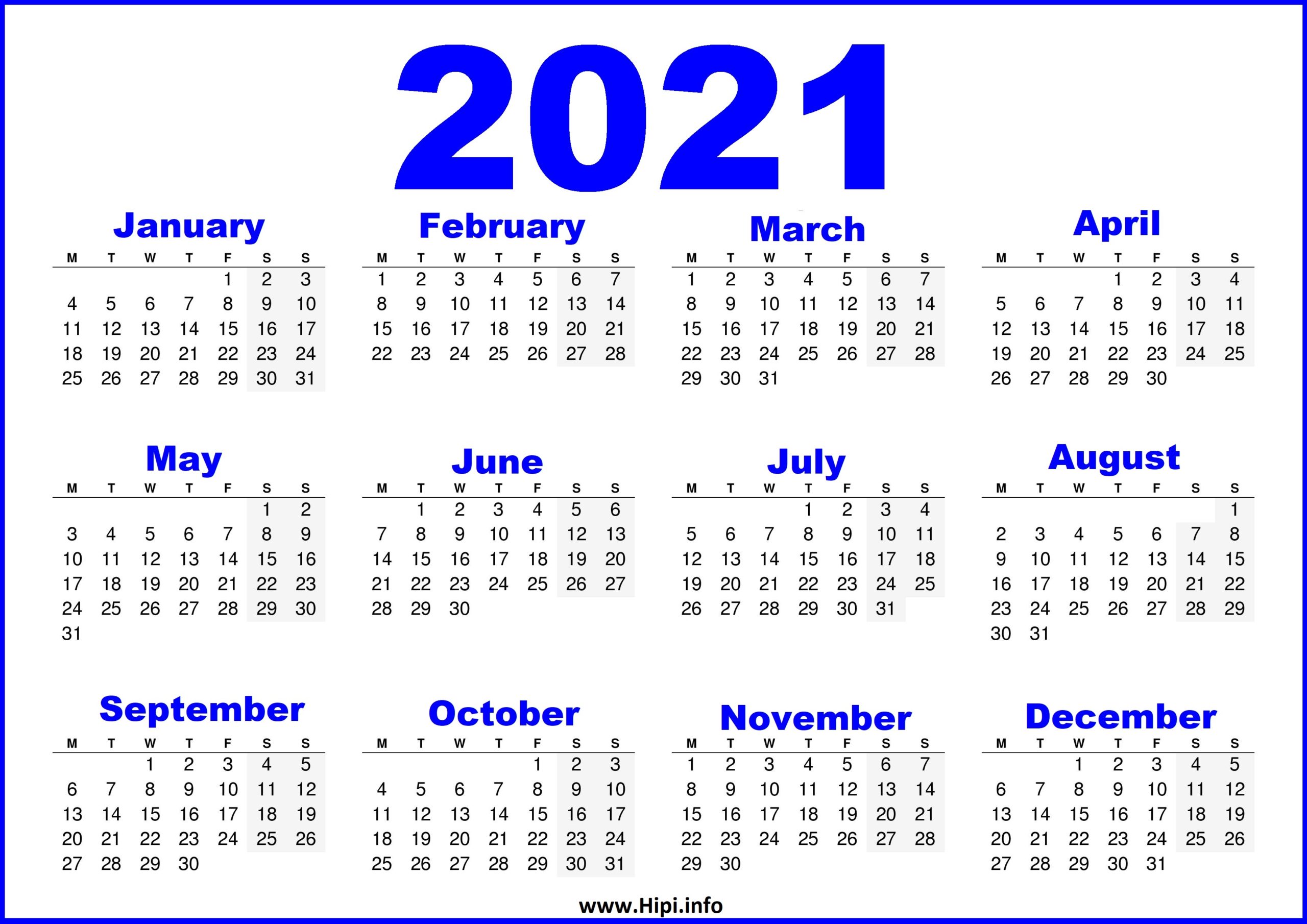 Year 2021 Calendar – United Kingdom